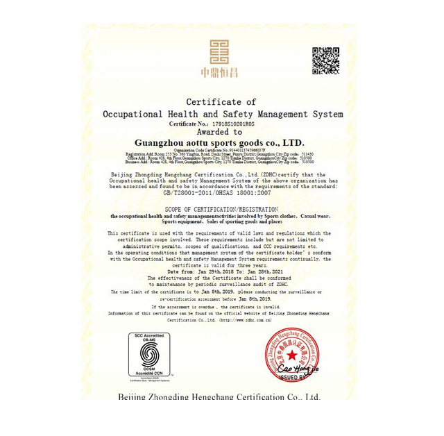 Certificate of Occupational Health and Safety Management System