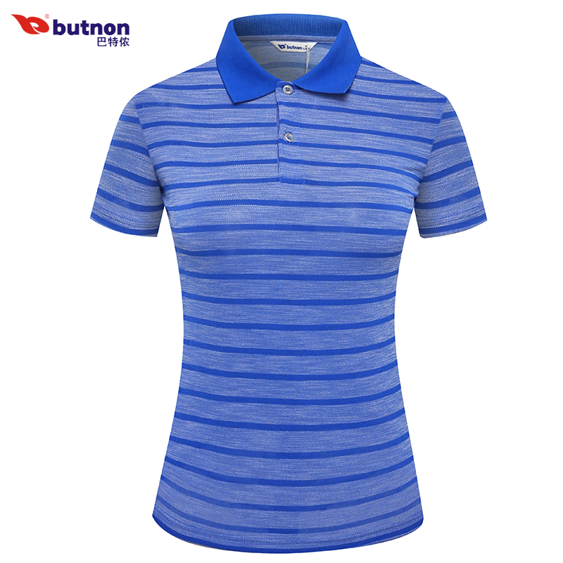 butnon巴特侬男女式运动polo衫短袖针织夏季休闲t恤条纹半袖透 M8159、W8160-梅红-彩蓝