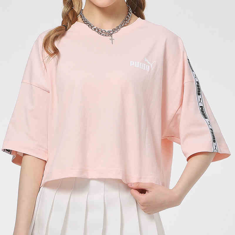 PUMA彪马短袖女装2021春季新款圆领T恤运动上衣 533193-27-粉色