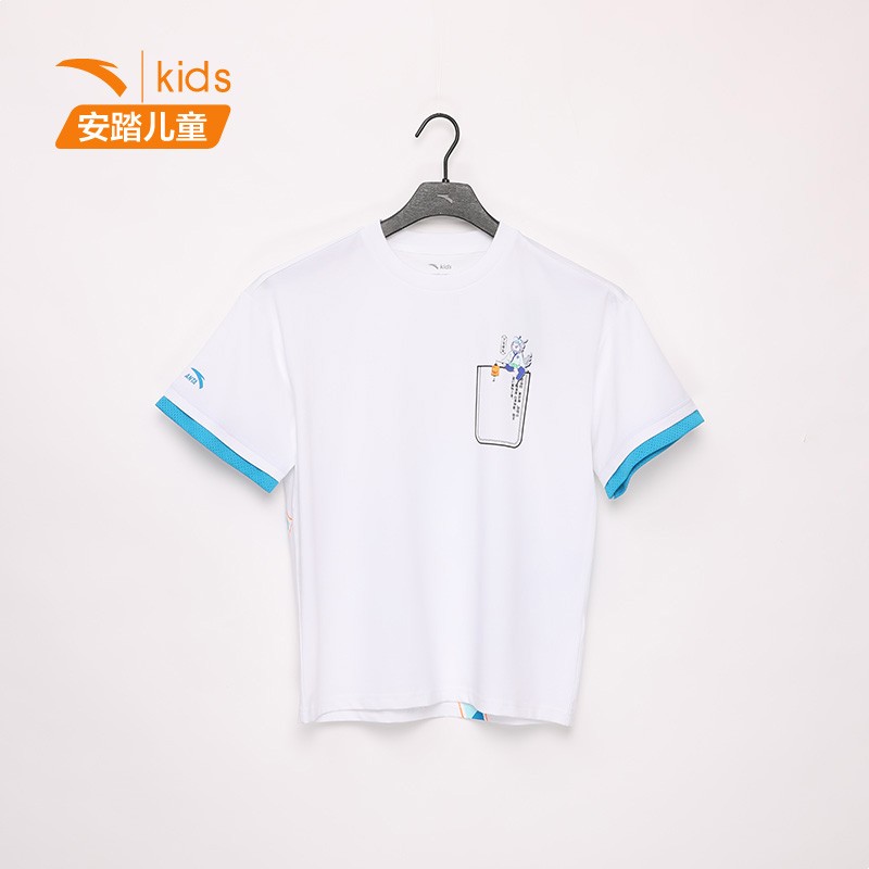 安踏 男童短袖T恤2021夏季新款中大童儿童运动半袖 H52128143-1