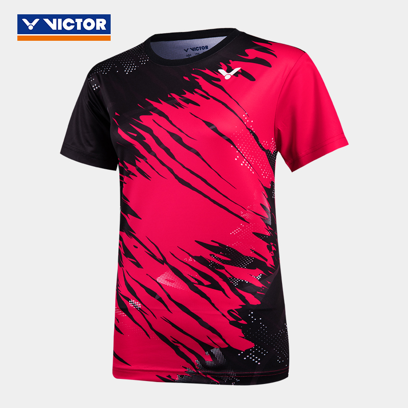 新款VICTOR胜利马来西亚羽毛球服男女款威克多吸汗透气 T-11000-夏威夷蓝-帕拉代斯红