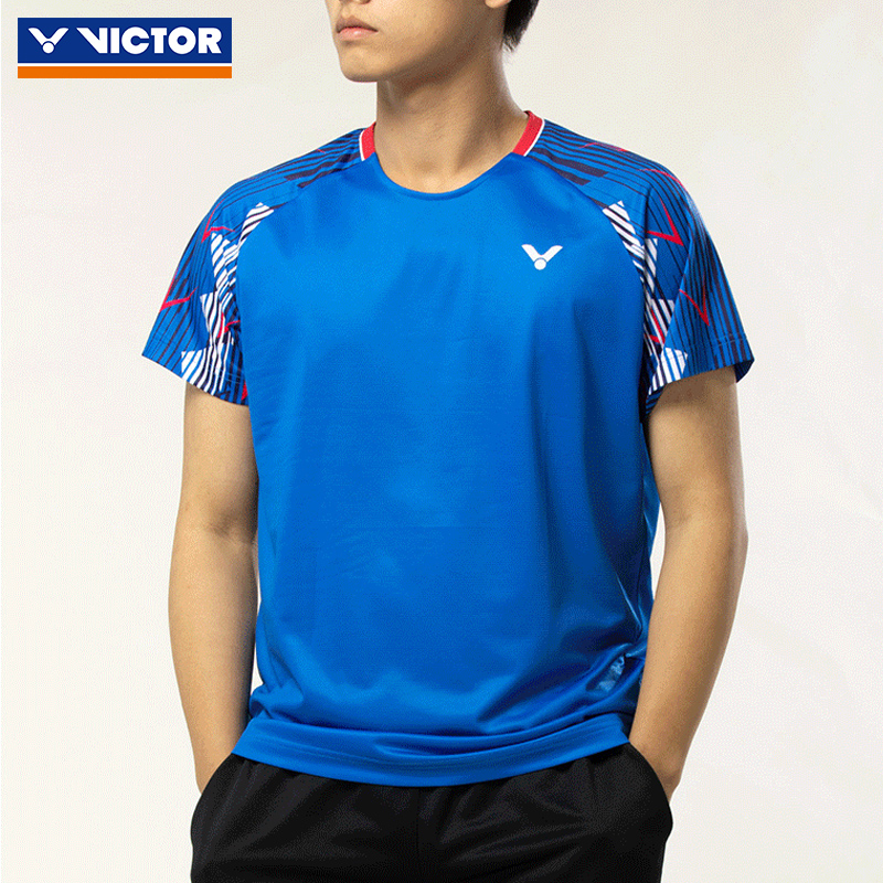 VICTOR胜利羽毛球服威克多男女款春夏短袖T恤 T-10020-布鲁斯蓝-玫瑰红