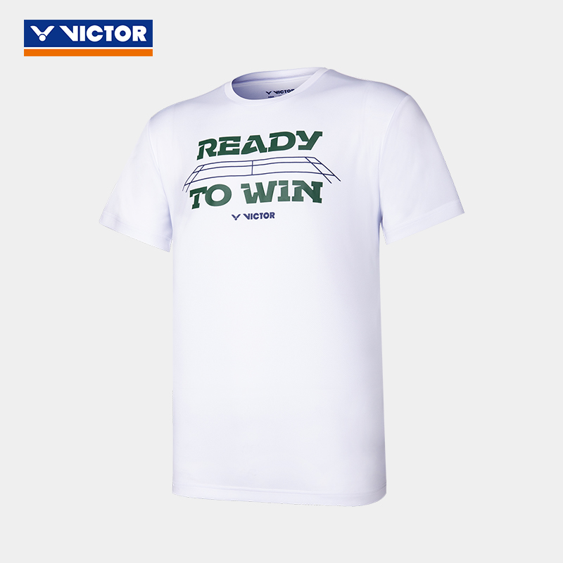 victor胜利羽毛球服男女款威克多运动短袖T恤训练系列 T-10027-白色-火焰红-黑色