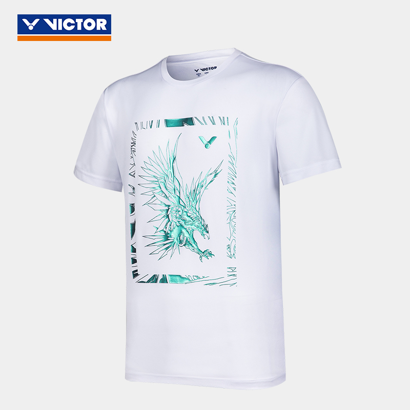 victor胜利羽毛球服威克多男女款运动T恤短袖训练系列 T-10023-黑色-白色-世纪蓝