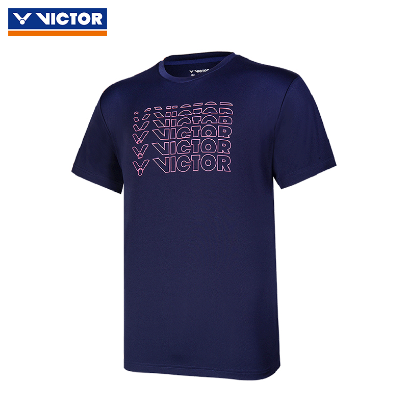 威克多VICTOR胜利羽毛球服透气男女款运动短袖T恤训练夏季 T-10028-世纪蓝-白色