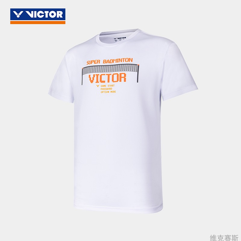 威克多VICTOR胜利羽毛球服透气男女款运动短袖T恤训练夏季 T10030-白色-黑色