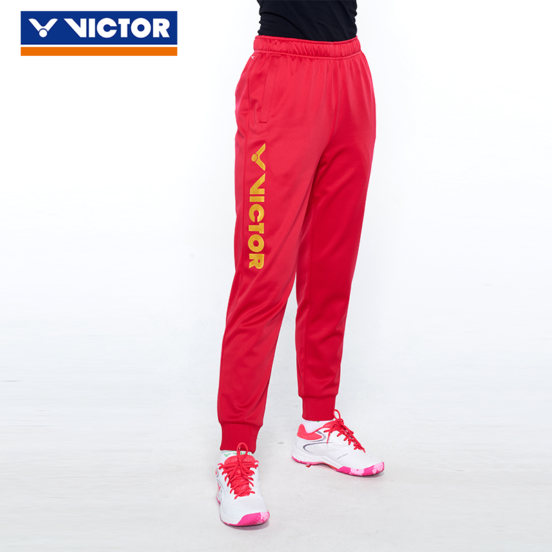 维克多victor羽毛球服胜利中性夏季运动跑步束口长裤子 P-85804-黑色-日章红