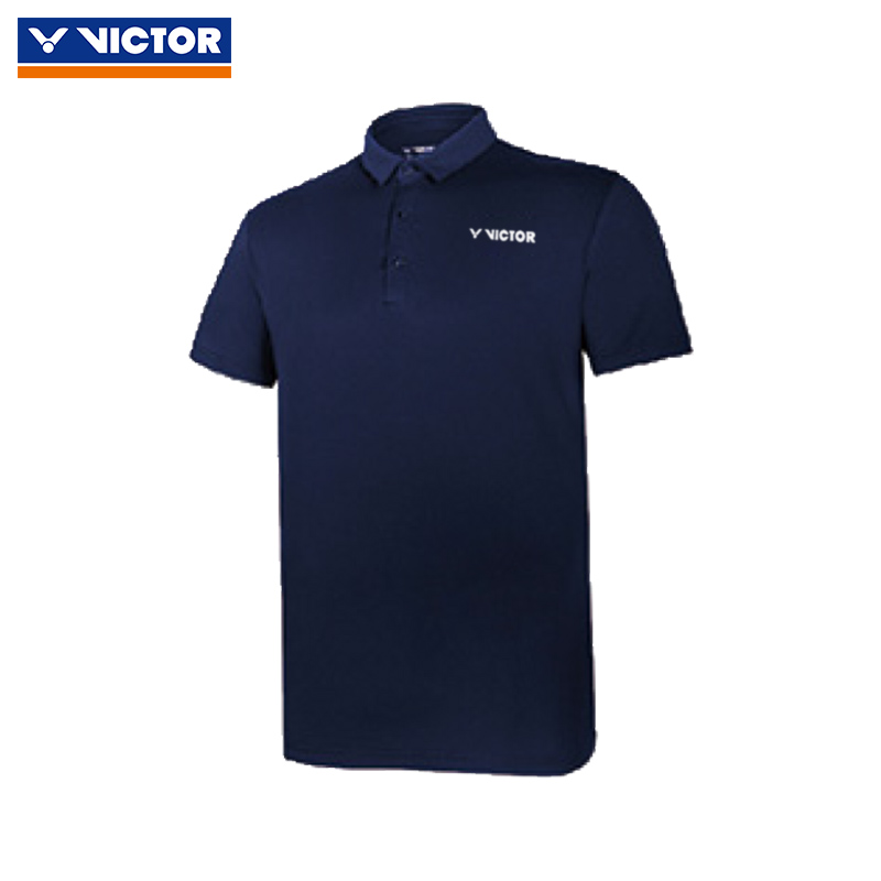 victor胜利羽毛球服 威克多中性款运动T恤短袖POLO衫 S-10026-黑色-藏蓝-大红