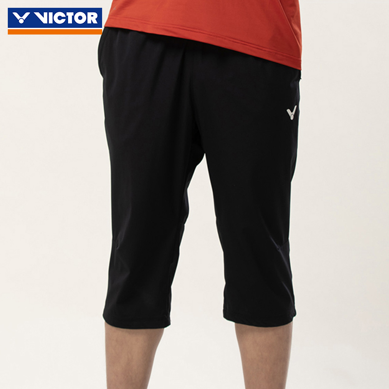 胜利羽毛球服运动短裤子中性款梭织七分裤透气 R-10204-黑色