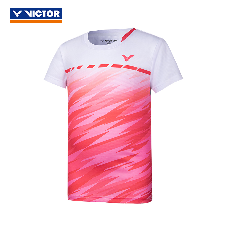 victor胜利儿童羽毛球服 威克多春夏款针织运动短袖T恤 T-12008-深群青-白色