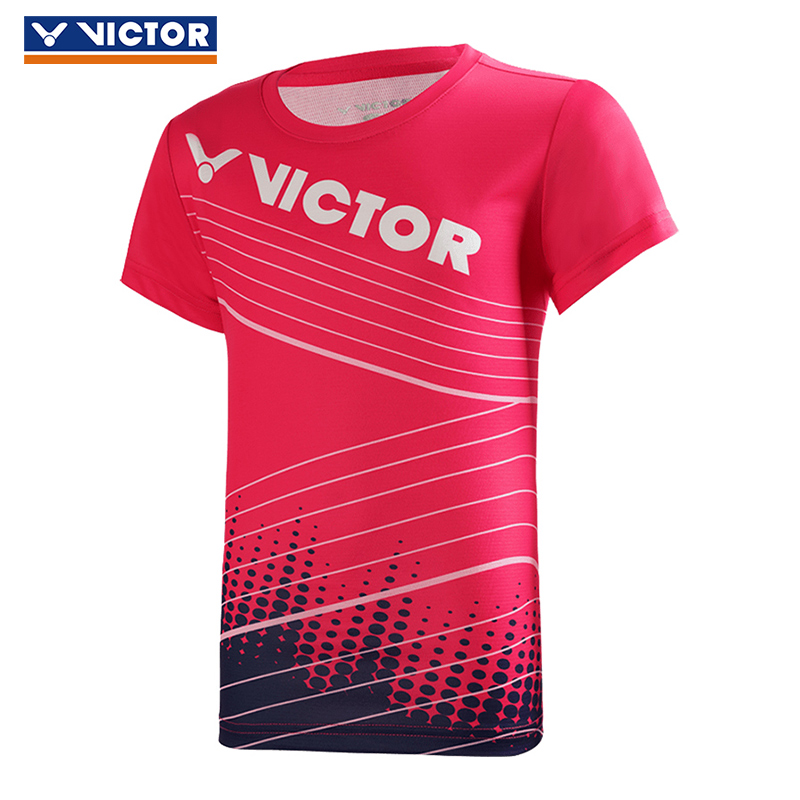 victor胜利儿童羽毛球服威克多春夏款速干运动短袖T恤 T-02010-黑色-玫瑰红-夏威夷蓝