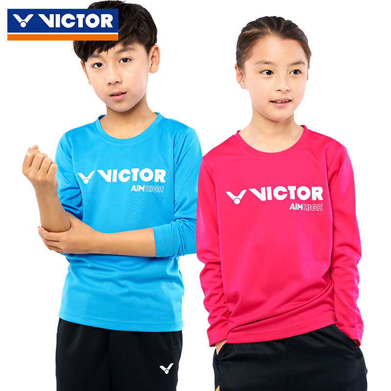 威克多VICTOR 胜利儿童羽毛球长T恤 针织童装圆领长袖T恤 T-87100-夏威夷蓝-玫瑰红