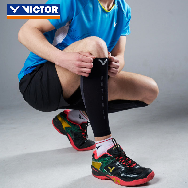 威克多victor高弹力压缩腿套 胜利专业跑步运动小腿护具 SP307-黑色