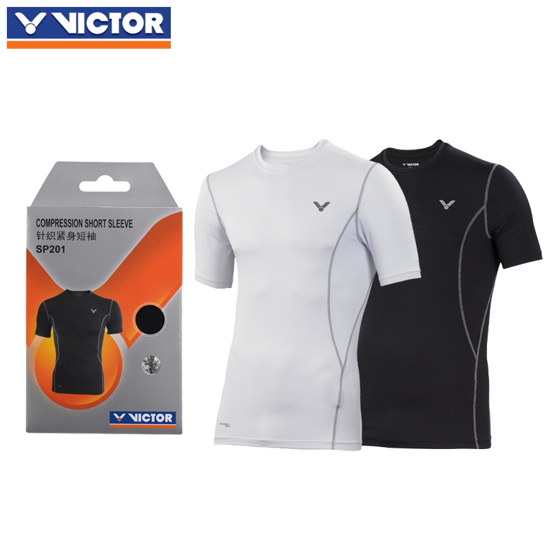 VICTOR威克多胜利羽毛球紧身衣运动机能服 舒适保暖 吸湿 SP201-白色-黑色