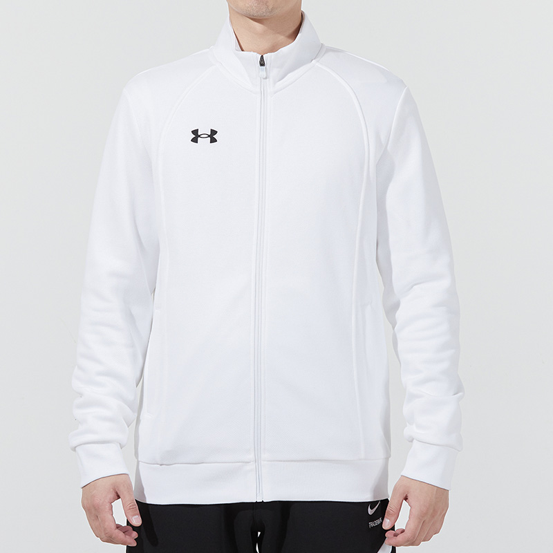 安德玛UA 外套男2022春季新款训练运动服立领健身上衣 白色 21600307-100