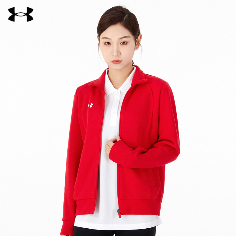 安德玛UA 外套女装2022春季新款红色运动跑步休闲训练夹克 21600308-600