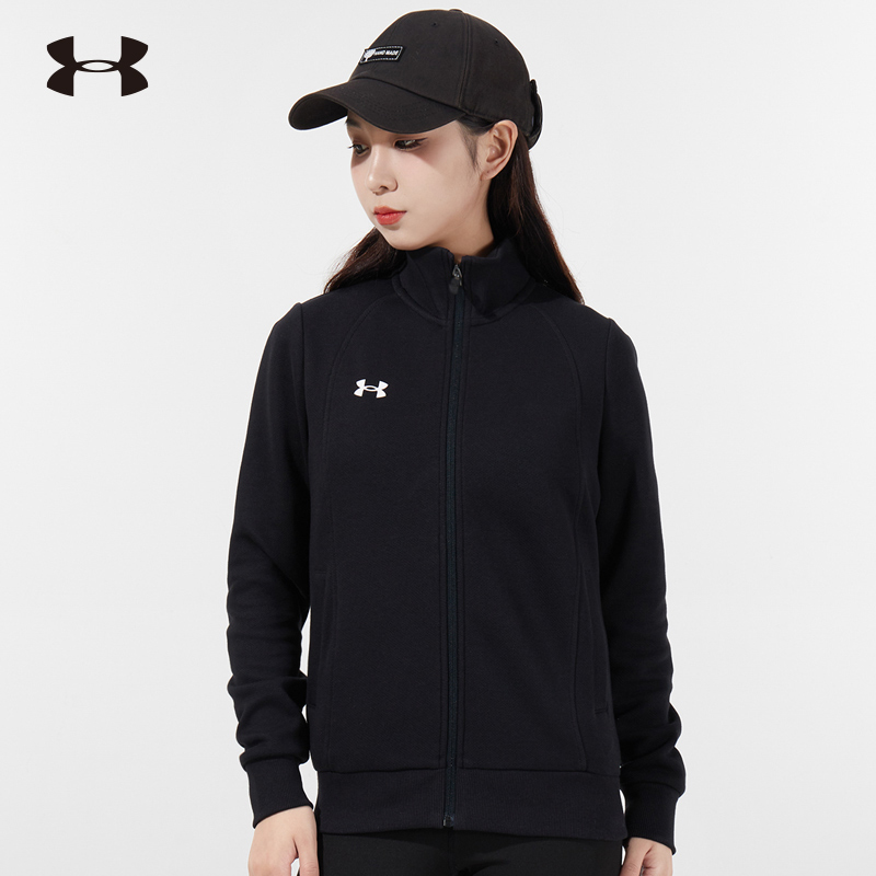 安德玛UA 夹克女2022新款立领上衣健身运动服跑步训练外套 黑色 21600308-001
