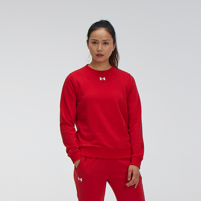 安德玛UA 卫衣女装2022春季新款健身衣跑步服针织长袖 红色/藏蓝 21600302-600-408