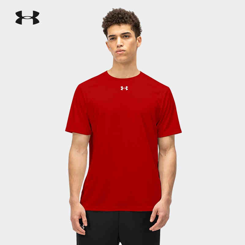 安德玛UA 短袖男2022春季新款运动训练网球服跑步透气T恤 红色 21500539-600
