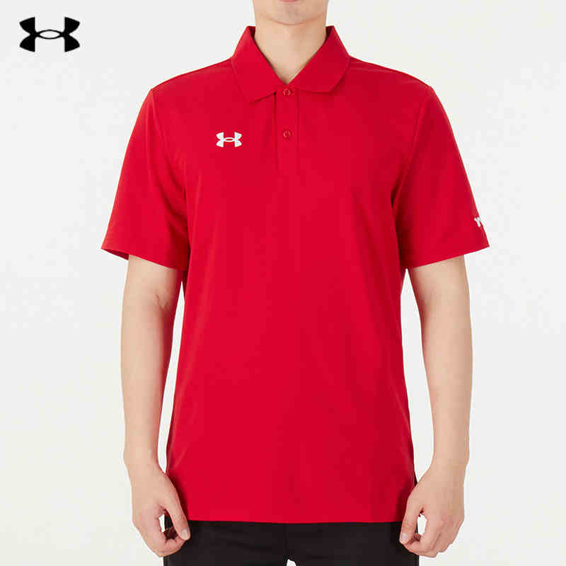 安德玛UA 红色短袖男2022新款POLO衫运动服休闲半袖T恤 红色 21500536-600