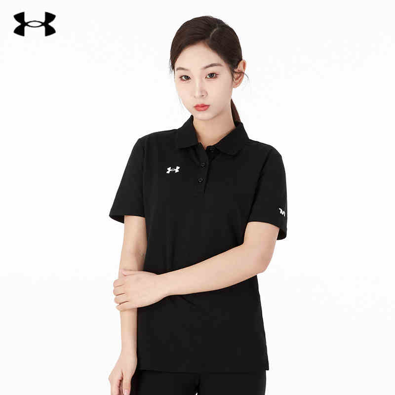 安德玛UA 短袖女装2022新款运动休闲半袖网球服polo衫T恤 黑色 21500543-001