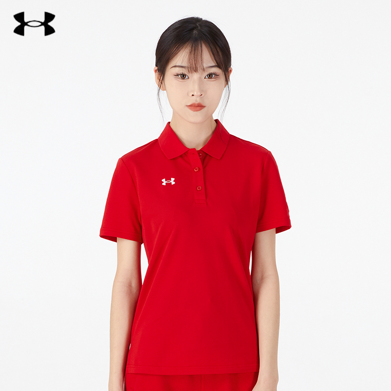 安德玛UA 红色短袖女2022新款训练运动POLO衫T恤 红色 21500543-600