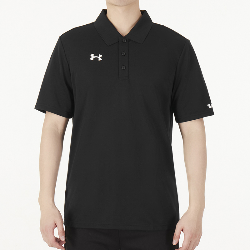 安德玛UA 男士翻领短袖2021新款黑色POLO衫运动服休闲T恤衫 黑色 21500537-001