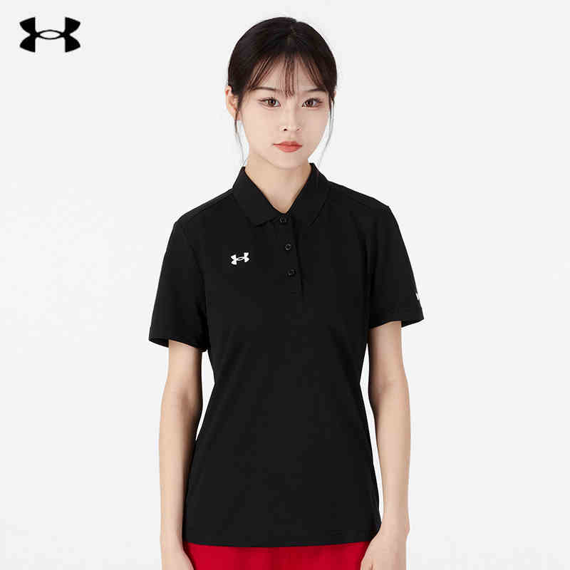 安德玛UA 短袖POLO衫女2022新款网球训练运动服休闲半袖T恤 黑色 21500540-001
