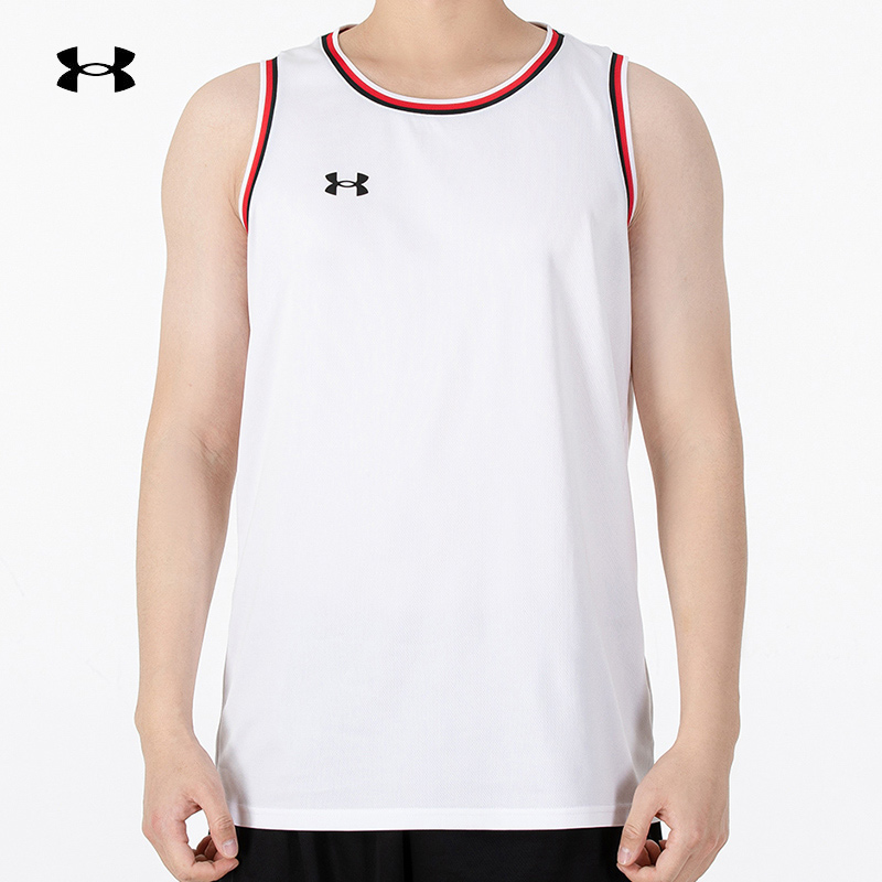 安德玛UA 无袖背心男2022新款训练篮球T恤运动服 白色 21500101-100