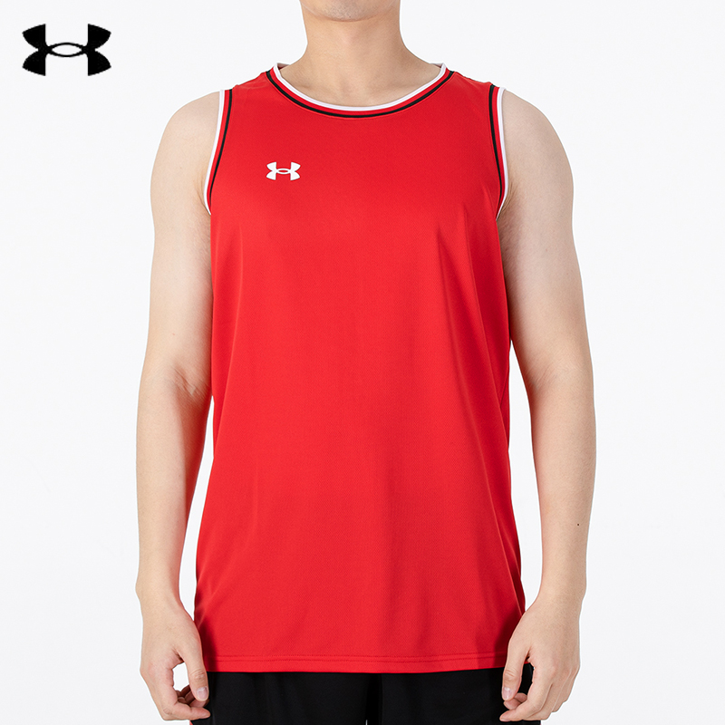 安德玛UA 运动背心男2022春新款健身训练球衣篮球服无袖T恤 红色 21500101-600