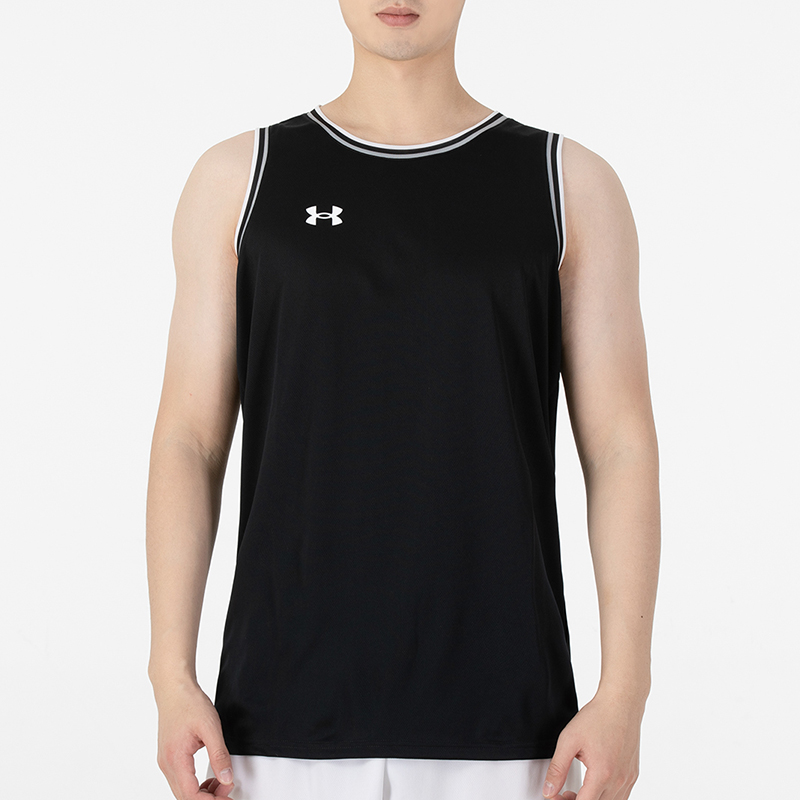 安德玛UA 运动背心男球衣篮球服健身无袖比赛训练透气T恤 黑色 21500101-001