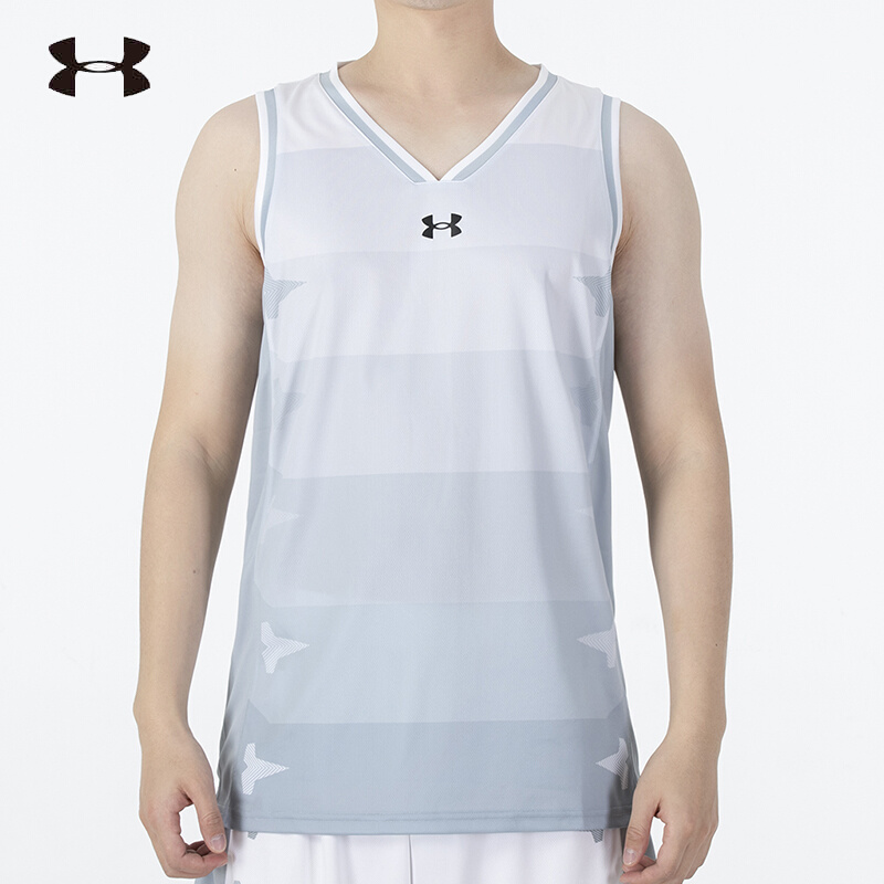 安德玛UA 无袖背心男装2021新款运动服篮球比赛训练T恤 白色 21500106-100