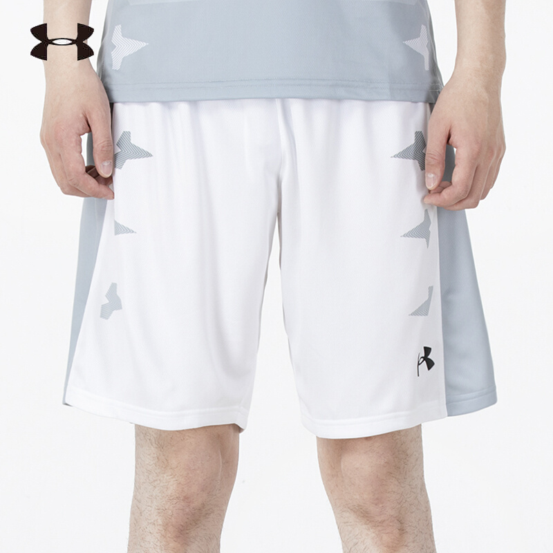 UA安德玛 篮球短裤男裤新款透气运动裤训练针织五分裤 白色 21500206-100